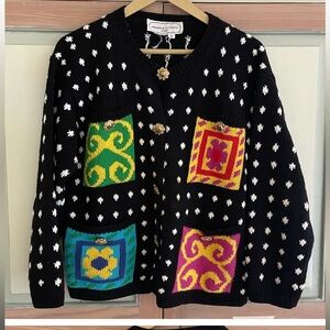 Adrienne Vittadini | Vintage knitted patchwork cardigan. Size Small. Ove…